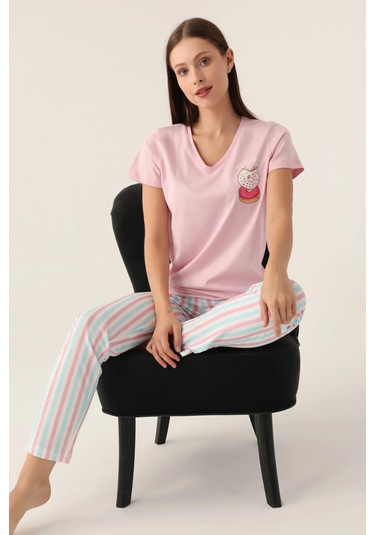 Arnetta 2888 Pamuklu Kısa Kol Kadın Pijama Takımı Toz Pembe