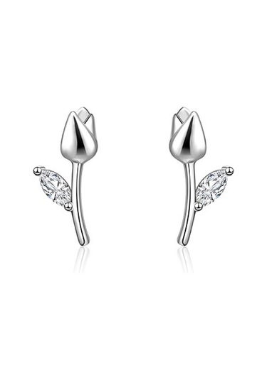 Oloey Kore Lale Küpe Gümüş İğne Küpe Gümüş