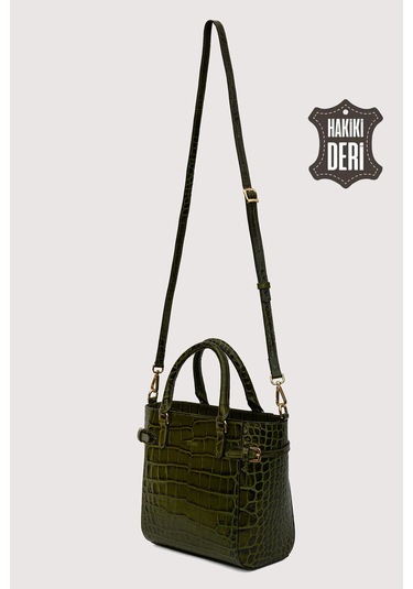 Hakiki Deri Kadın El Çantası Yeşil Kroko Smr7922 Yeşil Kroko