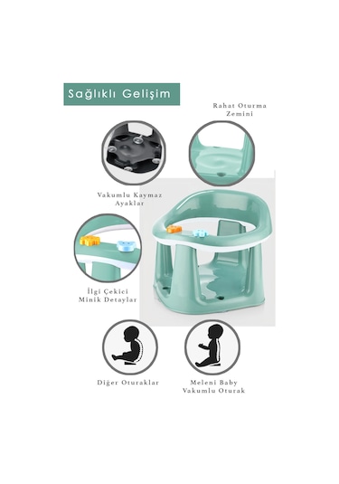 Bebek Destekli Banyo Oturağı - Vakum Tabanlı Bebek Mama Oturağı - Yeşil