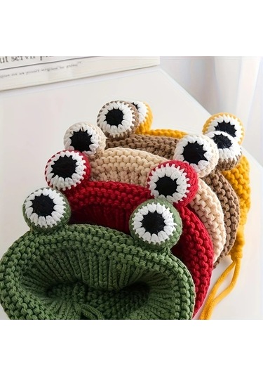 Elmpaly Yeşil Renkli Büyük Gözlü Kurbağa Desenli Ayarlanabilir Kedi Köpek Şapkası