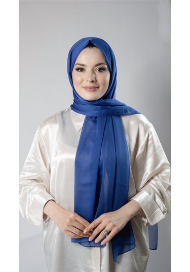 Saks Mavisi Düz Klasik Şal Şifon Kumaş Janjan Abiye 202108 24
