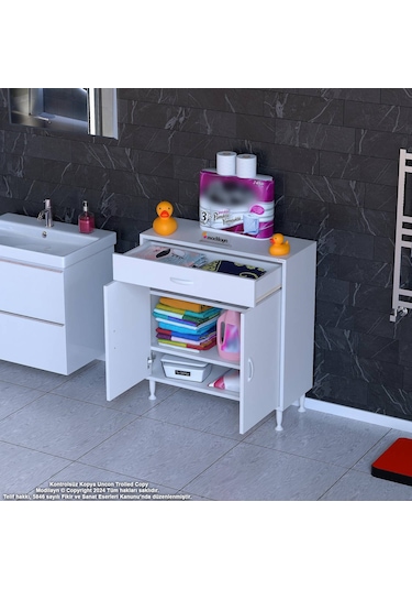 Modilayn Emir 75 X 88 X 32,5 Cm 1 Çekmece 2 Kapak 2 Raf 3 Bölme Çok Amaçlı Banyo & Mutfak Dolabı Beyaz