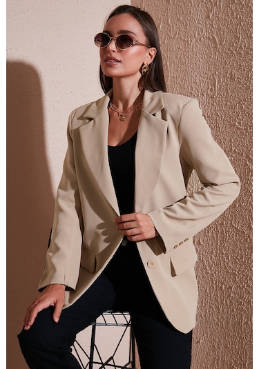 Lela Relaxed Fit Mono Yaka Cepli Blazer Bayan Ceket 611Bc00132 Vizon