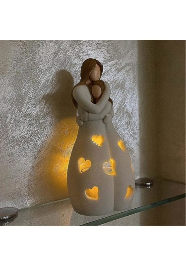 Anne Kızına Sarılma Şamdan Reçine Dekoratif Heykel Süsü