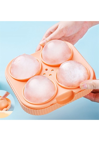 Xurunkeji Buz Topu Makinesi Büyük 6,5 Cm Büyük Yuvarlak Küre Yüksek Toplar Buz Şekli Küp Kalıp Tepsisi Viski Kokteyl Bar Aletleri İçin, Turuncu Turuncu