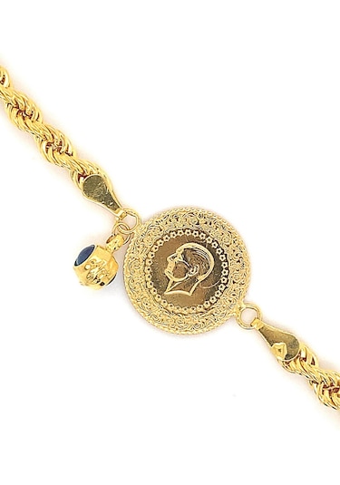 Zümrüt Sarraf 14 Ayar Nazar Boncuklu Çeyrek Altın Bileklik Sarı Altın