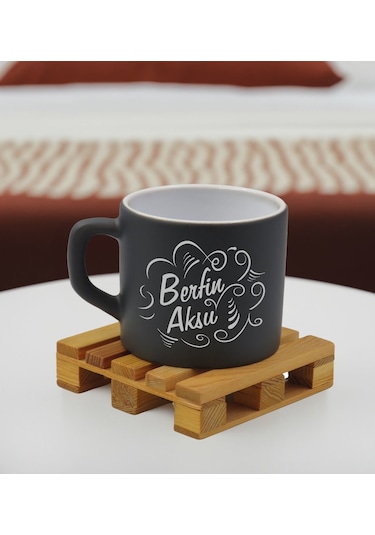 Bk Gift Kişiye Özel İsimli Antrasit Renkli Middle Çay & Kahve Fincanı-6, Arkadaşa Hediye, Sevgiliye Hediye, Doğum Günü Hediyesi Kobitmeyencom32553 Bk
