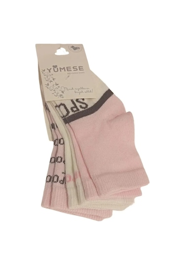 Kız Bebek Pembe Beyaz Asorti Yazı Detaylı Pamuklu Mevsimlik 3'lü Set Soket Çorap KARIŞIK RENK