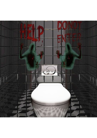 Xiyyadms Halloween Kanlı Parmak İzi Ve "yardım Giriş Yapmayın" Desenli Pvc Pencere Kapak, Korkunç Ortam Oluşturucu Dekor, 45x60cm Çok Renkli