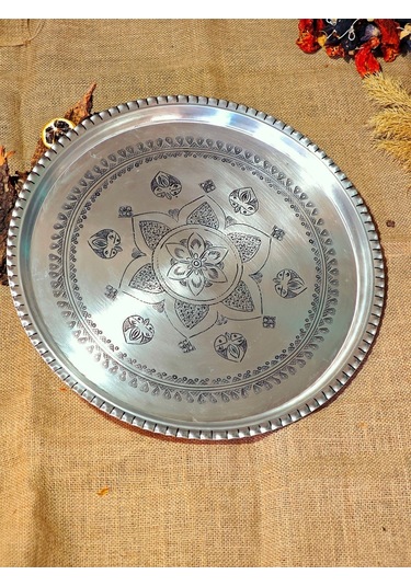 Modabakir Bakır Tepsi Sunumluk, Dekorasyon 45 Cm Model:5355pp Gümüş