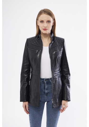 Derinss Dka2332 Hakiki Deri Kadın Siyah Mont 001