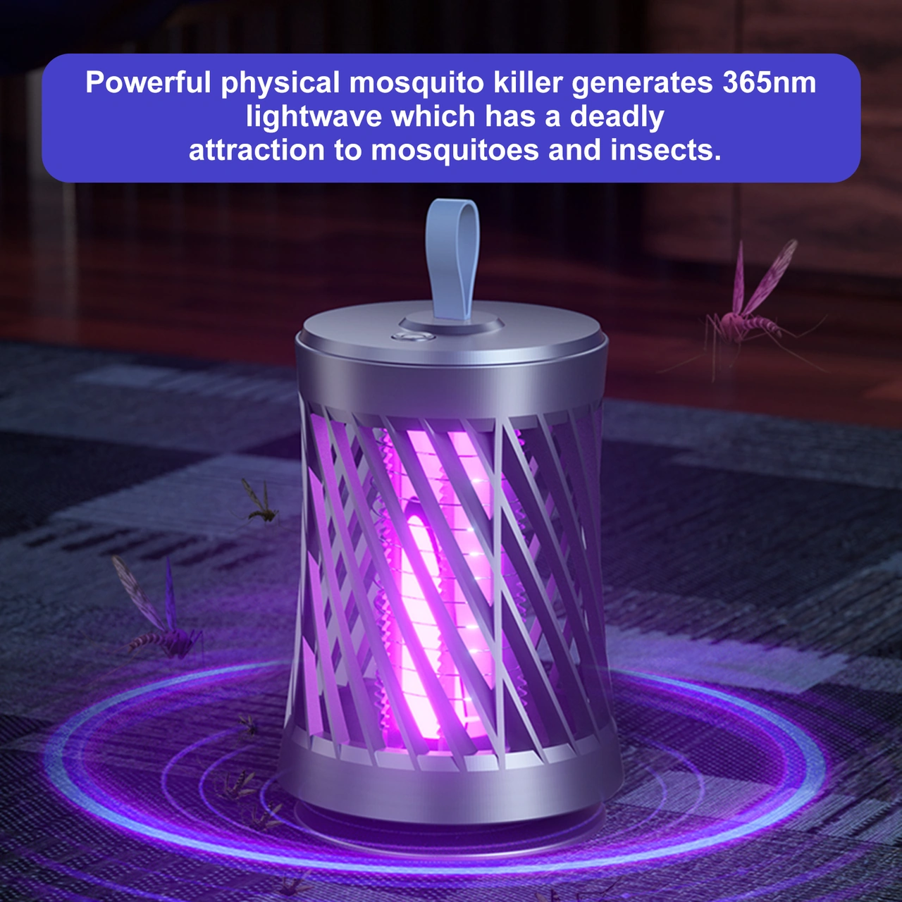 Moveevo Ev İçi Elektrikli Mus Musluk - 365nm Mor Işık Ve Solunum İkrası - Fiziksel Öldürme - Isınma Lambası Fonksiyonu - Usb Şarjlı Dahili Pil - Gri