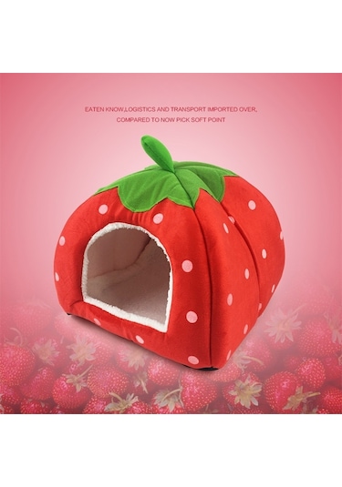Sones Çilek Şekilli Katlanabilir Kısa Peluş Evcil Hayvan Evi Yuvası