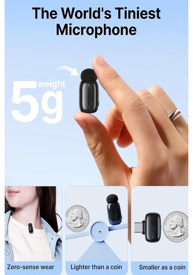 Plentiful Profesyonel Kablosuz Yaka Mikrofonu İphone 15/16 Uyumlu 2 Mikrofonlu Type-c 1072