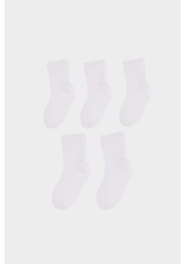 DeFacto Erkek Bebek Kaydırmaz Taban 5'li Pamuklu Uzun Çorap F1140A5NSWT1 Beyaz