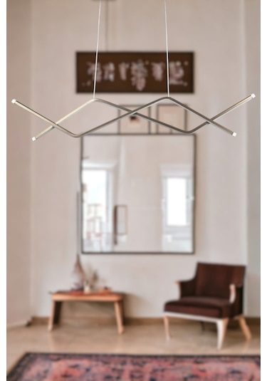 Utku Modern Tasarım Kahverengi Yemek Masası Üstü - Mutfak - Salon Beyaz Led 2 Li Avize Kahverengi