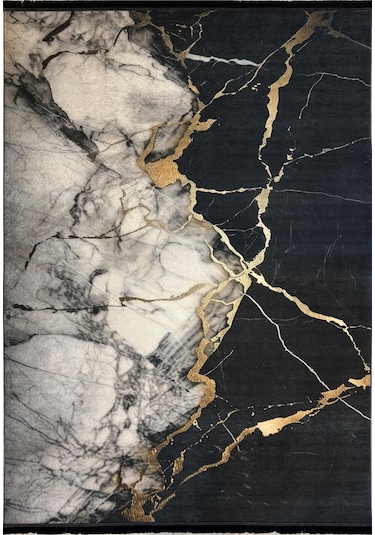 Dijital Kaymaz Yıkanabilir Gold Detaylı Modern Salon Halısı Mutfak Halısı Yolluk Balkon Halısı Gold