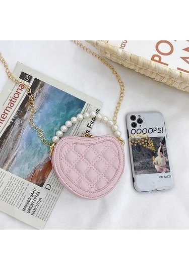 Ebitda Beyaz Inci Kolu Kızlar Mini Omuz Askılı Çanta Prenses Cüzdan Bozuk Para Cüzdanı Çanta Sevimli Çocuk Kalp Şeklinde Crossbody Çanta Beyaz