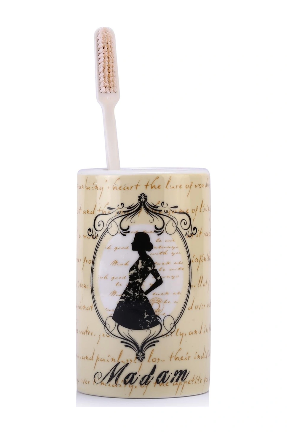 2 Adet Seramik Diş Fırçalık Madam Desenli 7x7x11cm Banyo Seti Çok Renkli