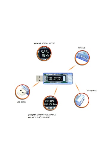 Keweisi Voltmetre Ampermetre USB Şarj Kapasitesi Test Cihazı