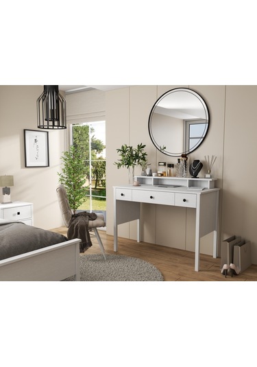 Lumera Modern Makyaj Masası 2 Dolap 4 Çekmeceli Mdf Profil Ayaklı 132 Cm Beyaz