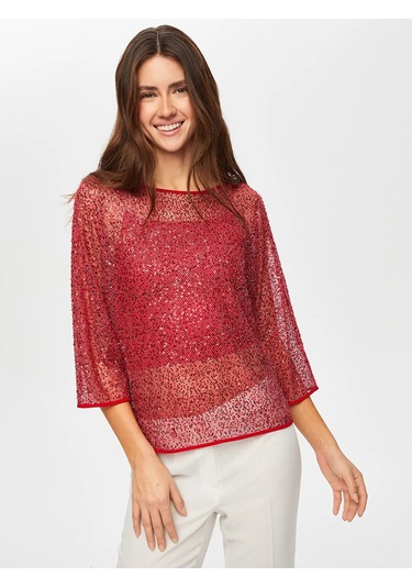 Faik Sönmez Payet Detaylı Kayık Yaka Kadın Abiye Bluz Us25blz001 Kırmızı