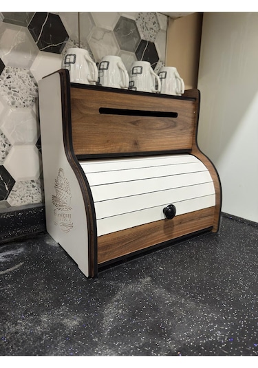 New Bread Box-yeni Ekmeklik, Havlu Peçetelik Saklama Gözlü , Baharatlık Rafı, Dekoratif Yazılı Ceviz