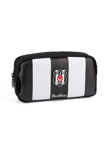 Beşiktaş Me Team Çubuklu Suni Deri Kalem Çantası Siyah - Beyaz