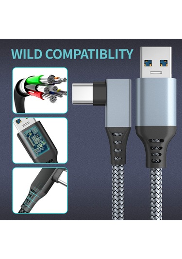 Vkemall Gümüş Gri Örgülü Usb-c Vr Bağlantı Kablosu - 6m Uzunluk, 5gbps Veri Transfer Hızı