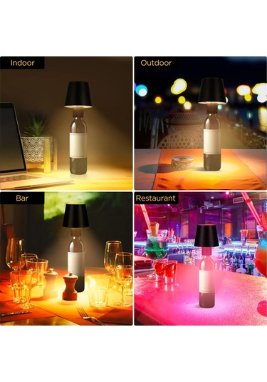 Cbtx Wy22519 Şarj Edilebilir Rgb Led Lamba Taşınabilir Masa Lambası Bar Parti Dokunmatik Kontrol Şarap Şişesi Işığı - Siyah