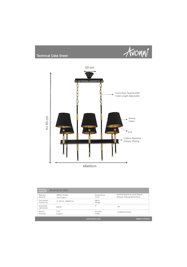 Siyah Boyalı Modern Avize Avonnı Av-66110-6y-bsy Siyah