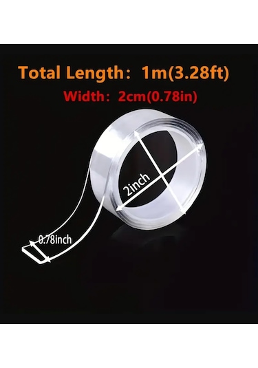 1 Metre Ultra Güçlü Çift Taraflı Nano Bant Halı Tablo Resim Yapıştırma Bandı 2 Cm En
