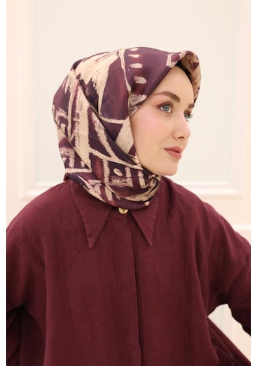 Silk Home Twill İpek Eşarp 11462-02 Bordo, Mürdüm, Bej