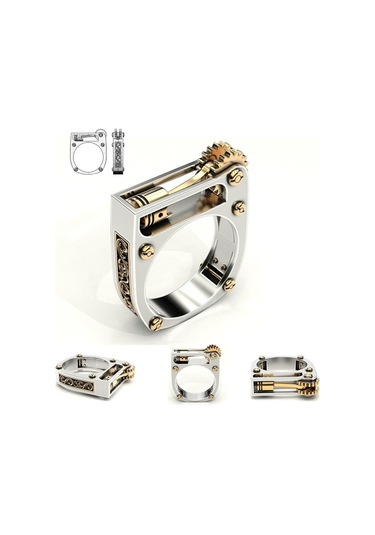 Mechanical Two-tone Ring Gear Novelty Jewelry Ring, Size: 9 Çok Renkli
