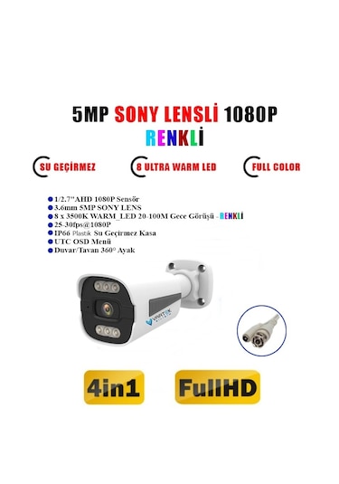 4 Kameralı-gece Renkli 5mp Lensli 1080p Fullhd Kamera Seti -tak Ç