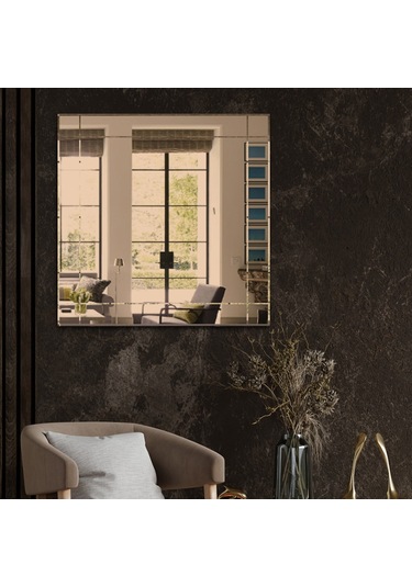 Ayna | Bronz Ayna | Dikdörtgen Kanallı - Kare Ayna | 60Cm X 60Cm Bronz