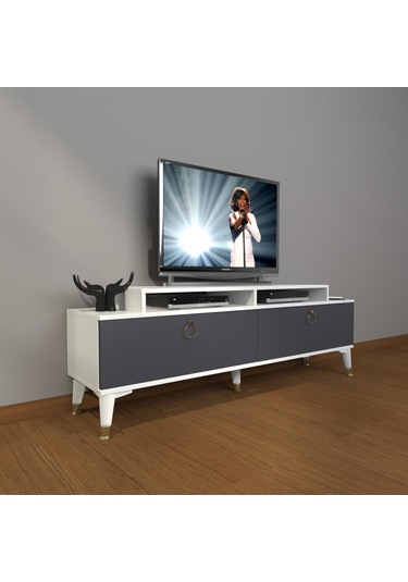 Decoraktiv Ekoflex 4 Mdf Gold Tv Ünitesi Tv Sehpası Beyaz - Antrasit