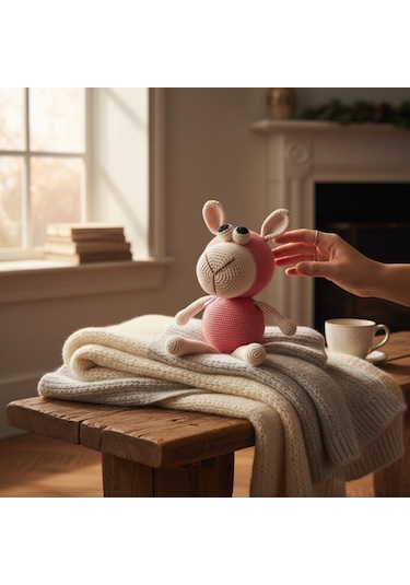 Amigurumi Kuzu Tığ İşi Bebek Oyuncağı Bej - Pembe