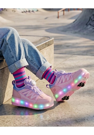 Tuğba Ortopedi Çocuk Kol Saati Hediyeli Işıklı Tekerlekli Sneaker Pudra