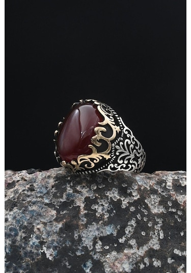 Akik Taşlı 925 Ayar Gümüş Erkek Yüzüğü 901257