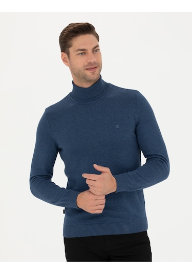 Pierre Cardin Erkek İndigo Melanj Triko Kazak 50276162-vr155 İndigo Melanj
