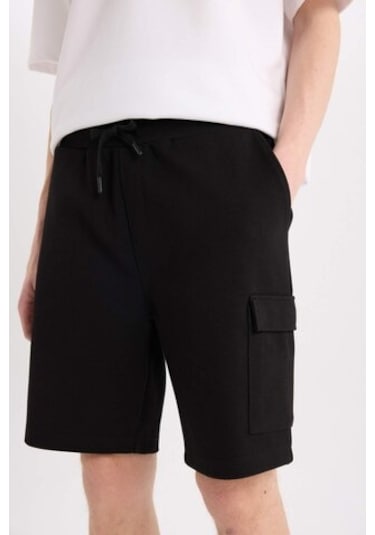DeFacto Regular Fit Dokulu Düz Paça Kargo Cepli Basic Düz Şort B8796AX25SMBK81