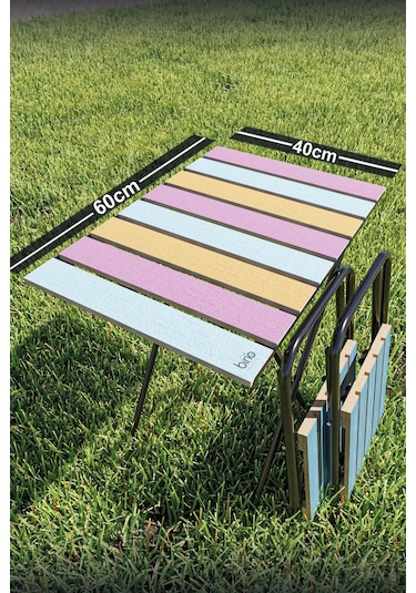 Bino Yükseklik Ayarlı Ahşap Bistro Set Kamp Masası Taburesi 3'lü Set Çok Renkli