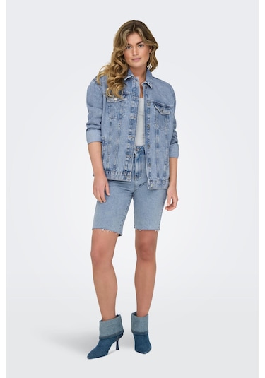 Only 15290378 Onlocean L/s Oversıze Jkt Dnm Noos Kadın Ceket Light Blue Denim