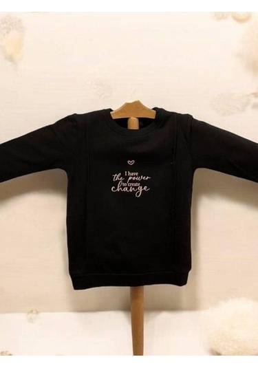 Kız Çocuk İnce Şardonlu Sweatshirt-15368 Siyah