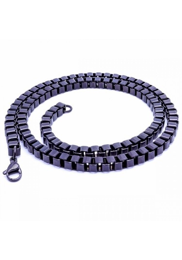 Erkek Kare Arnavut Çelik Kolye 6mm 9181 Siyah