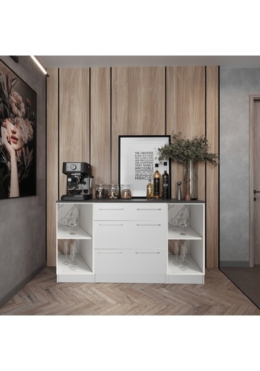 Hula Mutfak 2 Kapaklı-3 Çekmeceli Alt Modül -200 Cm - Çok Amaçlı Dolap -beyaz-tezgah Dahil Beyaz