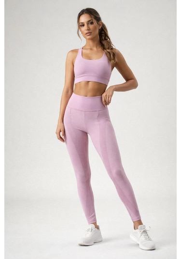 Ayle Moda Yüksek Bel Seamless Spor Tayt Nefes Alan Örme Kumaş Koyu Pembe