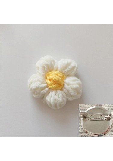 Beyaz El Yapımı Örme Çiçek Broş Pin Takı Kadın Elbise Elbise Basit Yaka Pin
